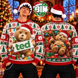 Funny Ted Bear Merry Christmas Gift For Movie Fan Best Gift Ideas For Friends Funny Holiday Party 2026 Ugly Christmas Sweater