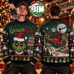 Grynch X Pool Naughty Christmas Day Gift For Friends  Movie Lover Ugly Christmas Sweater