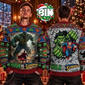 Hulk x Superman Marvel And  DC Studios Best Gift For Fan Christmas Day Best Gift Ugly Christmas Sweater