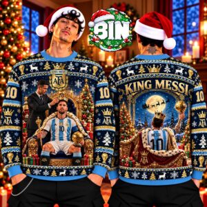 King Messi Crowned By Ronaldo Merry Christmas Gift For Goat Soccer Fan Funny Football Meme 2026 Ugly Christmas Sweater