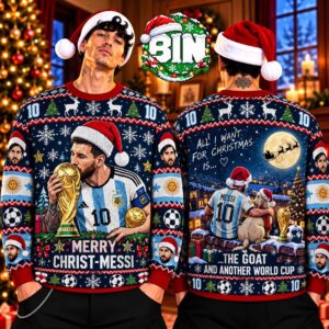 Lionel Messi Goat Merry Christmas Gift Ideas For Messi Fan World Cup 2026 Best Gift For Football Fan Ugly Christmas Sweater
