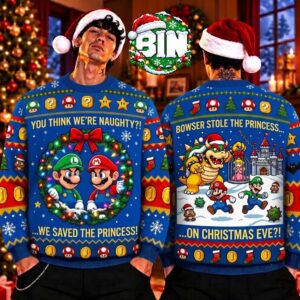 Mario Funny Merry Christmas 2026 We Saved The Princess Gift For Fans Ugly Christmas Sweater