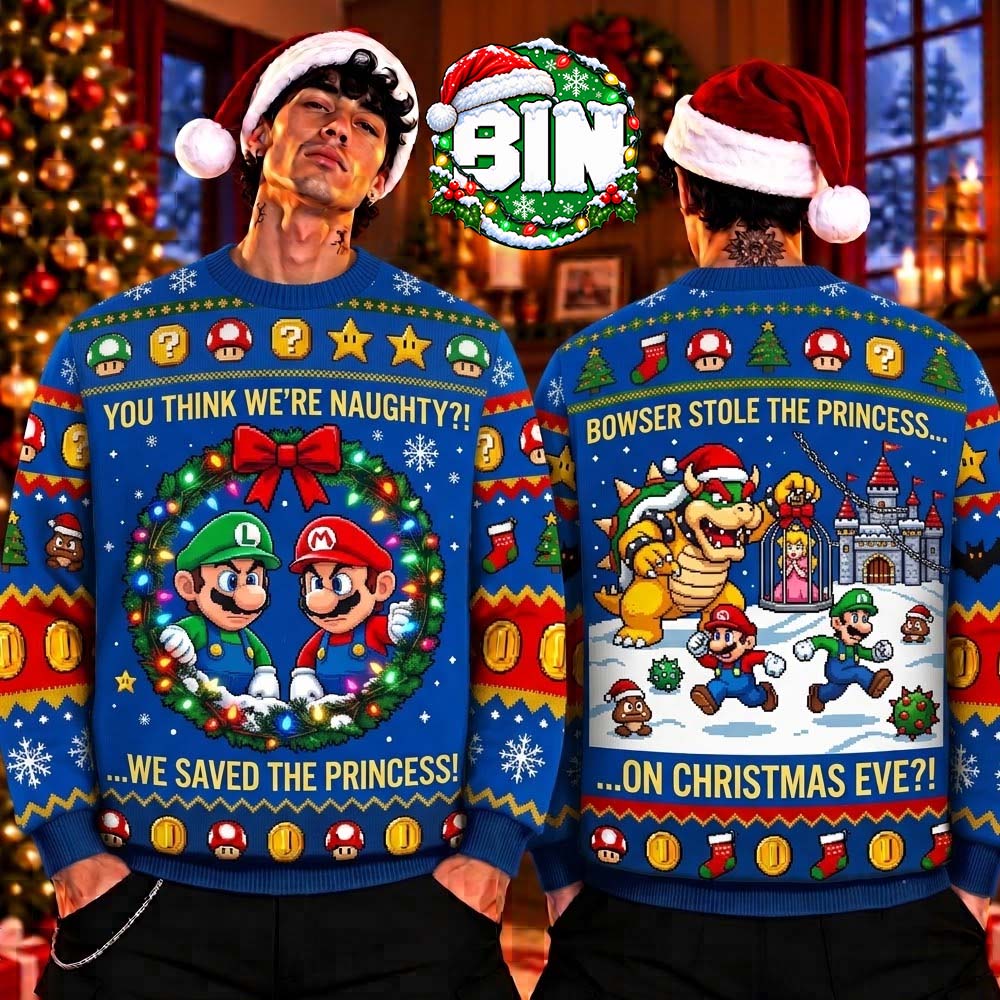 Mario Funny Merry Christmas 2026 We Saved The Princess Gift For Fans Ugly Christmas Sweater Mario Funny Merry Christmas 2026 We Saved The Princess Gift For Fans Ugly Christmas Sweater