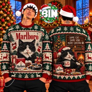 Marlboro Funny Cat Smoking Xmas Gift Ideas For Cat Lover Best Gift Ever 2026 Ugly Christmas Sweater