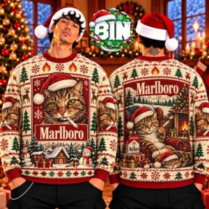 Marlboro Funny Smoking Cat Meme Merry Christmas Gift Ideas For Cat Lover Best Gift Ever 2026 Ugly Christmas Sweater