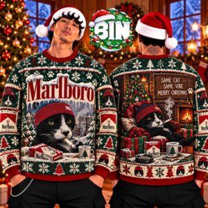 Marlboro Funny Smoking Cat Xmas Gift Ideas For Families Best Gift For Friends 2026 Ugly Christmas Sweater