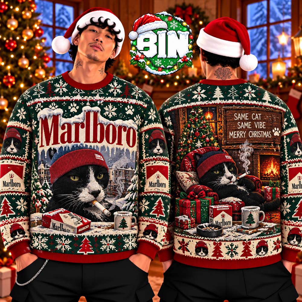 Marlboro Funny Smoking Cat Xmas Gift Ideas For Families Best Gift For Friends 2026 Ugly Christmas Sweater Marlboro Funny Smoking Cat Xmas Gift Ideas For Families Best Gift For Friends 2026 Ugly Christmas Sweater