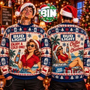 Merry Christmas Bud Light Pin-Up Girl Xmas Gift Day Gift For Beer Fan 2027 Ugly Christmas Sweater