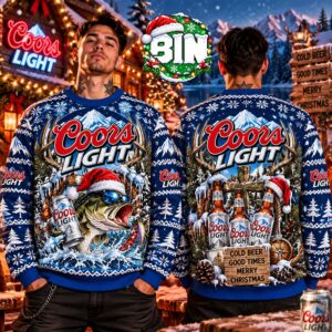 Merry Christmas Coors Light Santa Bass Fishing Beer Lover Holiday Xmas Gift For Fans Ugly Christmas Sweater