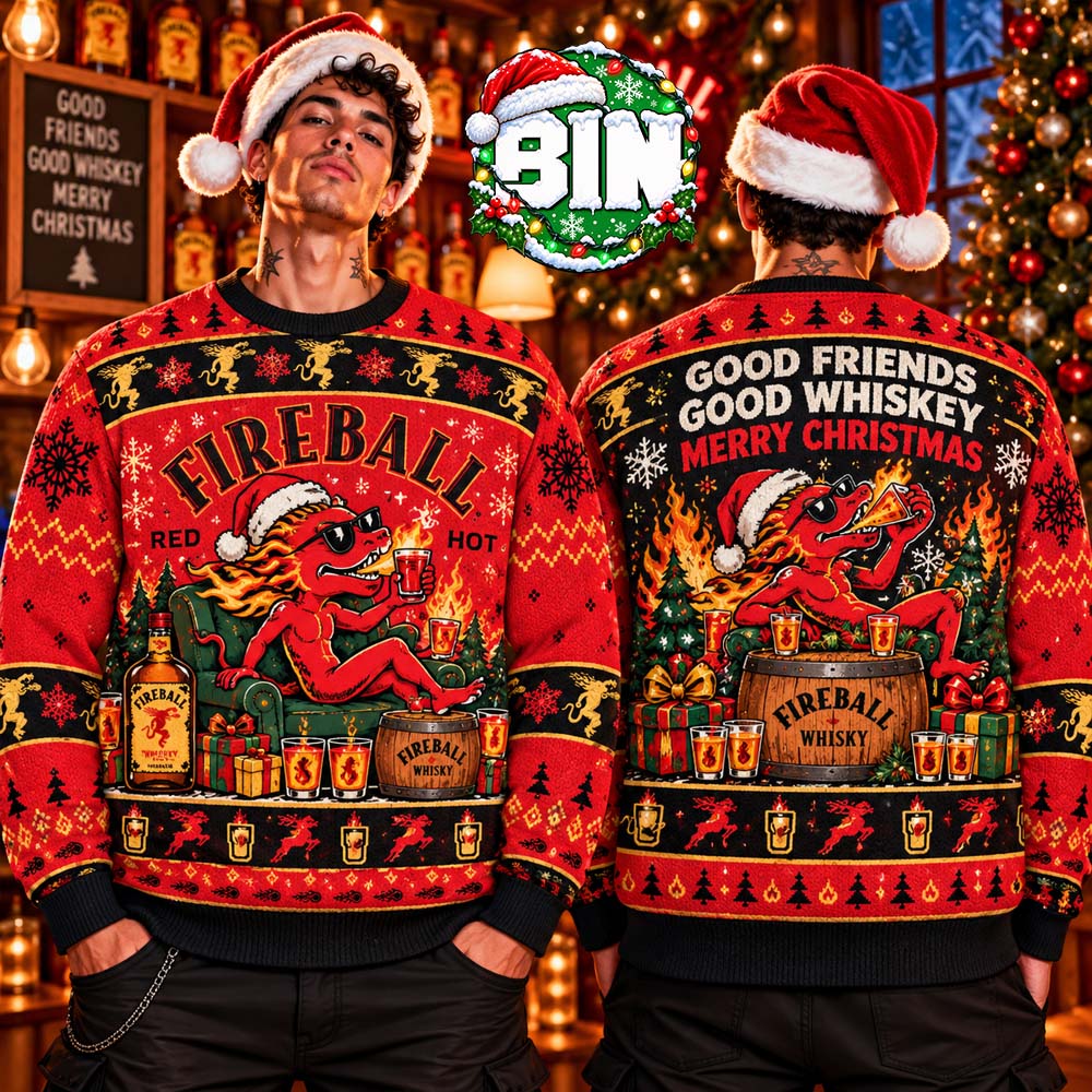 Merry Christmas Fireball Xmas Day Gift For Friends Good Friends Good Whiskey Best Gift Ever 2027 Ugly Christmas Sweater Merry Christmas Fireball Xmas Day Gift For Friends Good Friends Good Whiskey Best Gift Ever 2027 Ugly Christmas Sweater