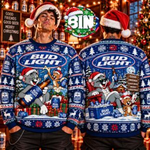 Merry Christmas Funny Bud Light Tom and Jerry Xmas Day Gift For Families 2027 Ugly Christmas Sweater