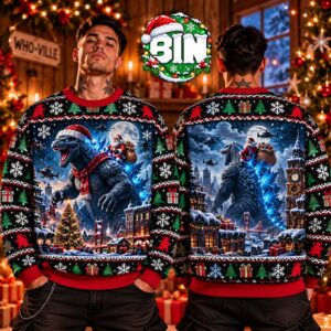 Merry Christmas Godzilla Santa 2027 Christmas Day Gift For Families Ugly Christmas Sweater