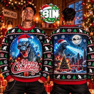 Merry Christmas Godzilla Santas Christmas Gift For Friends Movie Lover Ugly Christmas Sweater