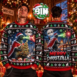 Merry Christmas Gozilla Christmas Day Gift For Movie Fans City Ugly Christmas Sweater