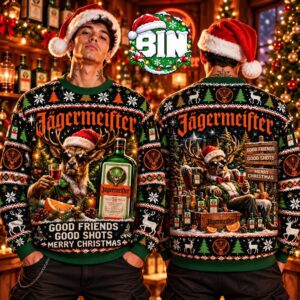 Merry Christmas Jagermeister 2027 Cool Santa Deer Drinking Liquor Holiday Xmas Gift Best Gift Ever Ugly Christmas Sweater