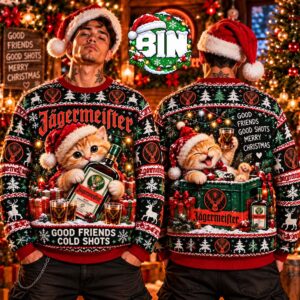 Merry Christmas Jagermeister Funny Meowy Christmas Cat Xmas Gift For Fan Ugly Christmas Sweater