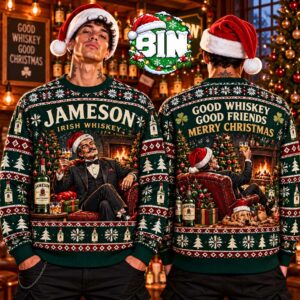 Merry Christmas Jameson Irish Whiskey Drinking Xmas Gift for Men 2027 Ugly Christmas Sweater