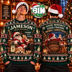 Merry Christmas Jameson Irish Whiskey Xmas Gift For Families Holiday Party 2027 Ugly Christmas Sweater