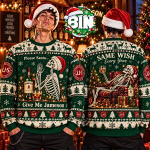 Merry Christmas Jameson Whiskey Funny Skeleton Xmas Gift For Families Best Gift 2027 Ugly Christmas Sweater