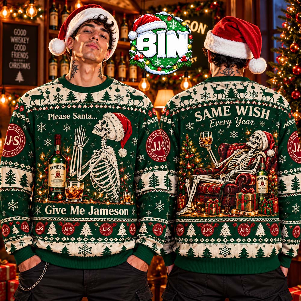 Merry Christmas Jameson Whiskey Funny Skeleton Xmas Gift For Families Best Gift 2027 Ugly Christmas Sweater Merry Christmas Jameson Whiskey Funny Skeleton Xmas Gift For Families Best Gift 2027 Ugly Christmas Sweater
