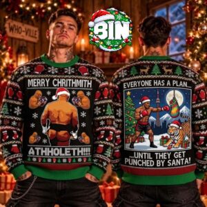 Merry Christmas Mike Tyson Athholeth They Get Punched By Santa Christmas Day Gift For Fans Ugly Christmas Sweater