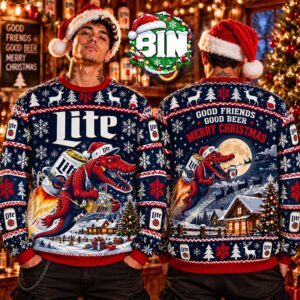 Merry Christmas Miller Lite Flying Alligator Jetpack Beer Holiday 2027 Best Gift For Fan Ugly Christmas Sweater