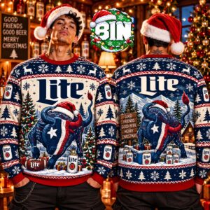 Merry Christmas Miller Lite Football Bull Xmas Day Gift For Fan Best Gift For Beer Lover Ugly Christmas Sweater