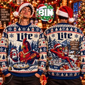 Merry Christmas Miller Lite Funny Red Chicken Christmas Day Gift For Families Ugly Christmas Sweater