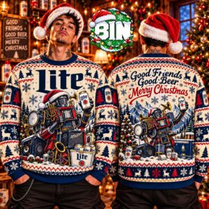 Merry Christmas Miller Lite Robot DJ Funny Holiday Gift For Beer Fan Ugly Christmas Sweater