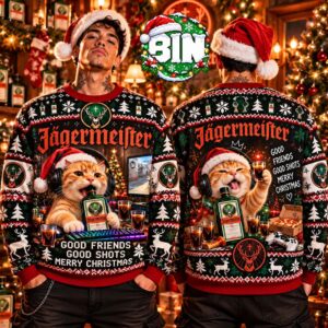 Mery Christmas Jagermeister Funny Santa Cat Drinking Jager Holiday Xmas Day Gift For Friends 2027 Ugly Christmas Sweater