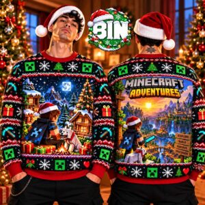 Minecraft Aventures Merry Christmas Best Gift For Fan 2026 Ugly Christmas Sweater