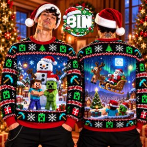 Minecraft Santa Christmas Gift For Fan Gamer New Year 2027 Ugly Christmas Sweater
