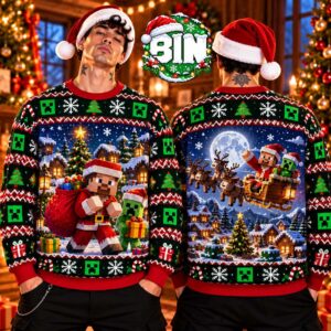 Minecraft Santa Merry Christmas Gift For Fan Xmas 2026 Ugly Christmas Sweater