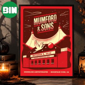 Mumford And Sons Moutain View CA Event Poster At Shoreline Amphitheatre In Moutain View CA North American Tour October 8 2026 Home Decor Poster Canvas