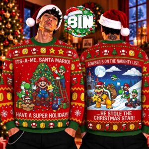 Santa Mario Xmas Gift Holiday For Fan He Stole The Chrismas Star 2026 Ugly Christmas Sweater