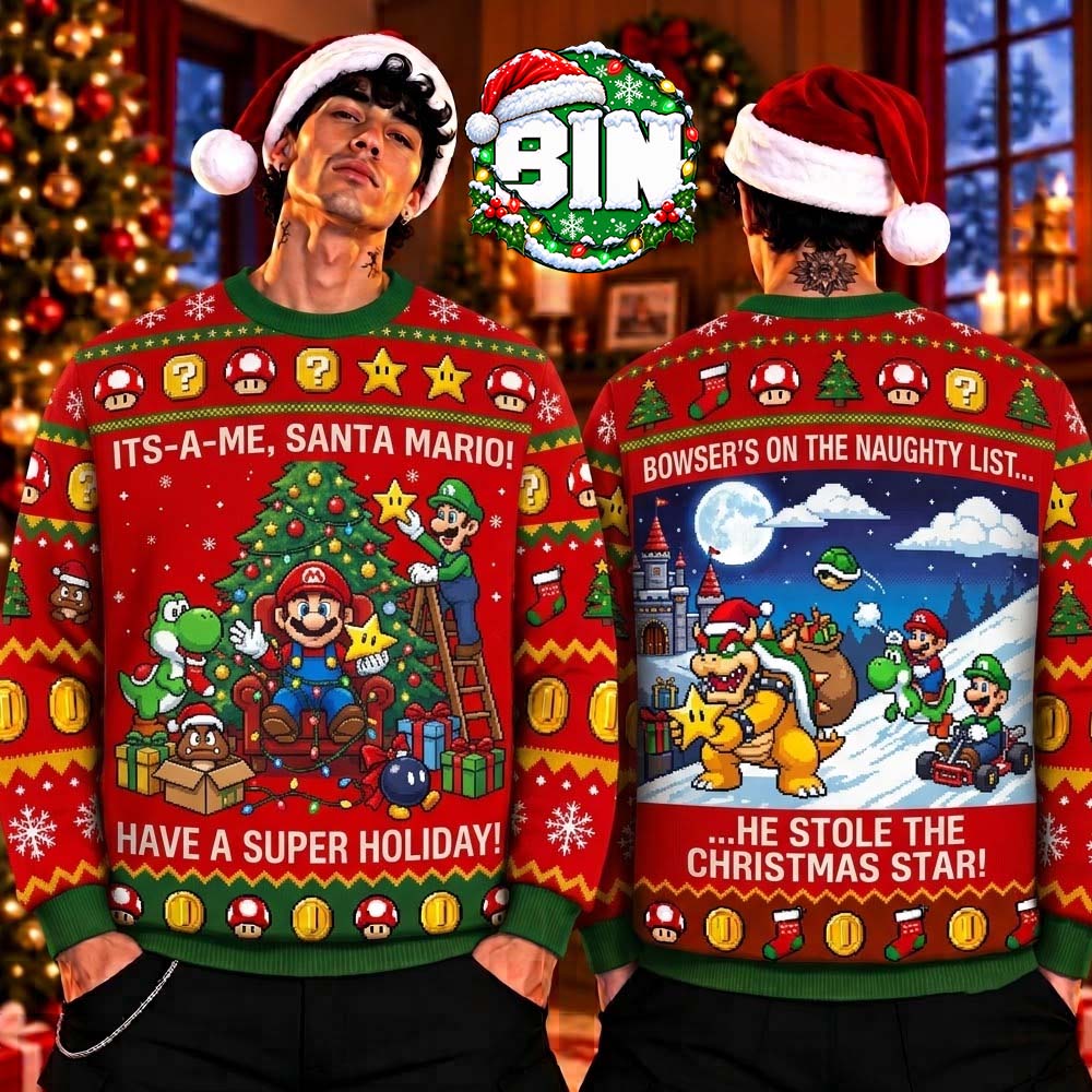 Santa Mario Xmas Gift Holiday For Fan He Stole The Chrismas Star 2026 Ugly Christmas Sweater Santa Mario Xmas Gift Holiday For Fan He Stole The Chrismas Star 2026 Ugly Christmas Sweater